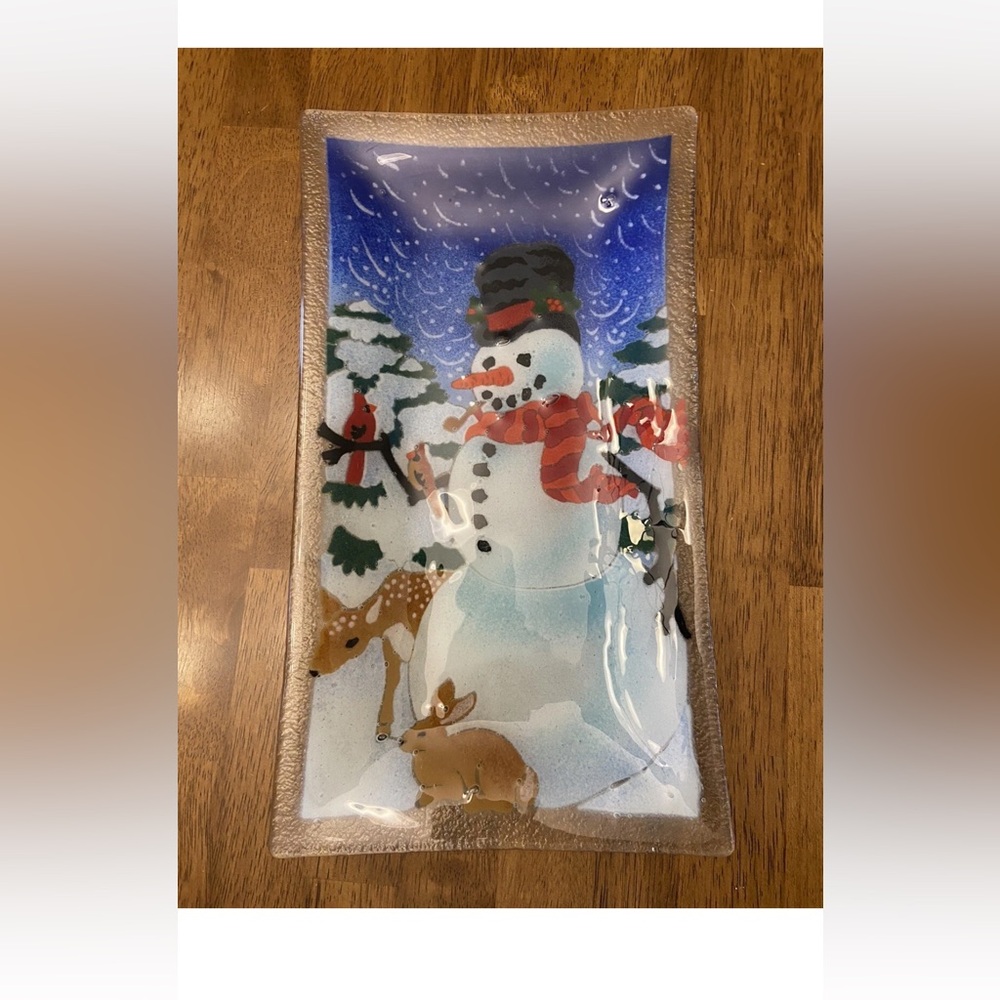 Peggy Karr Fused Glass Plate Tray Christmas Art Glass Holiday